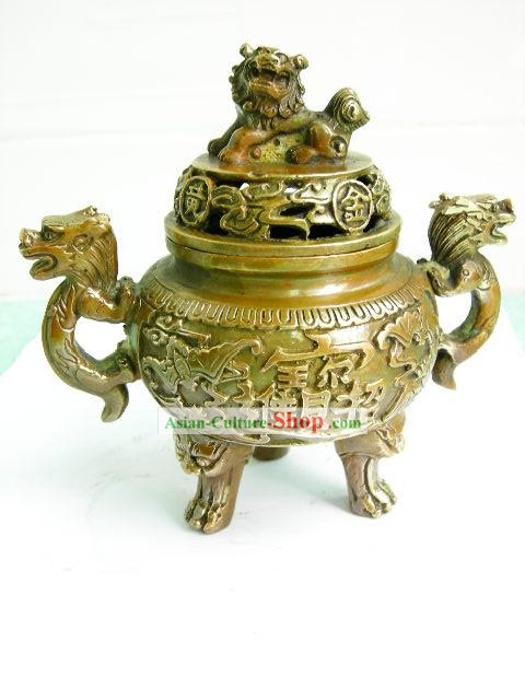 Cinese classico in ottone da collezione-Lion incensiere