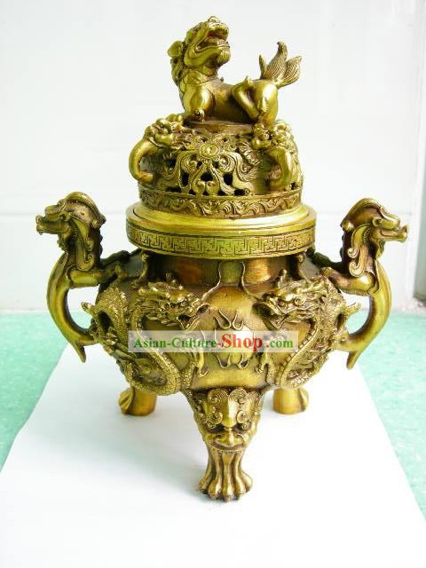 Clásico chino de bronce Coleccionables-Dragon Incensario