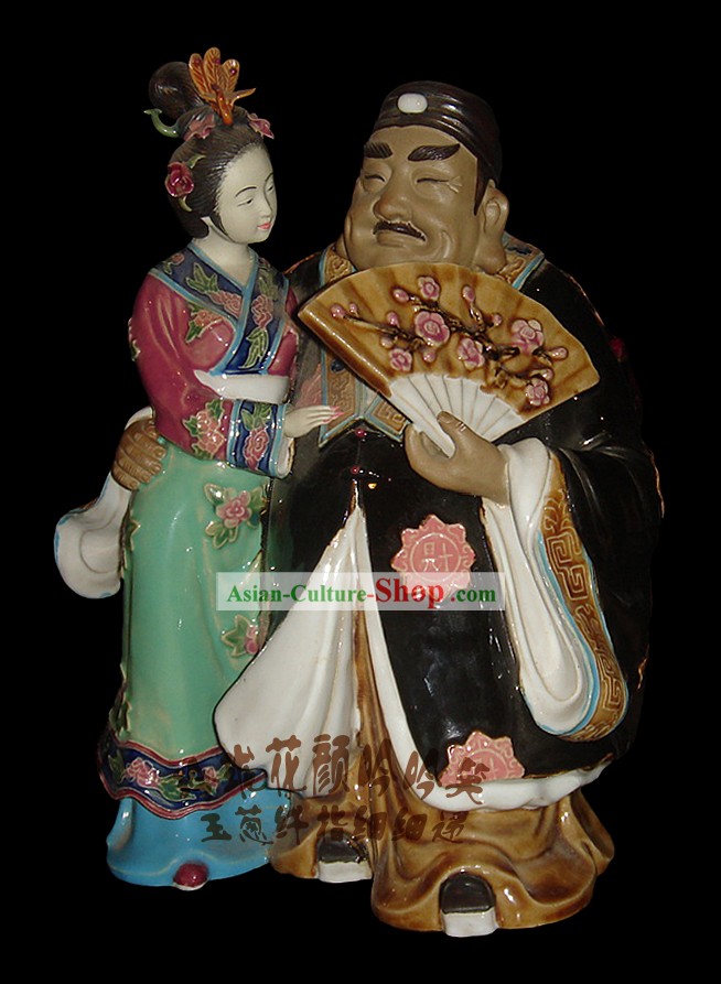 Chinesische Stunning Bunte Porzellan Collectibles-reicher Mann und Frau