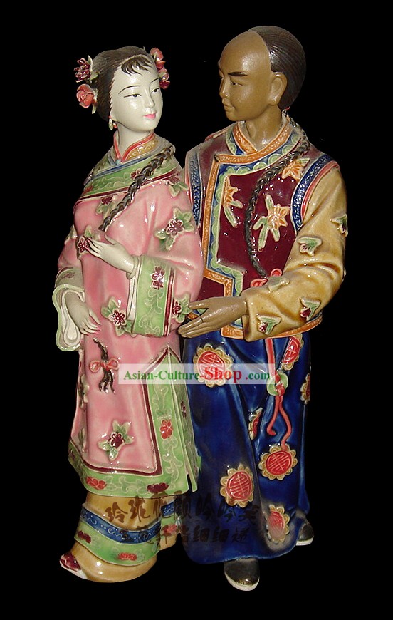 Потрясающие китайского фарфора Красочные Коллекционирование-Древние пара в любви