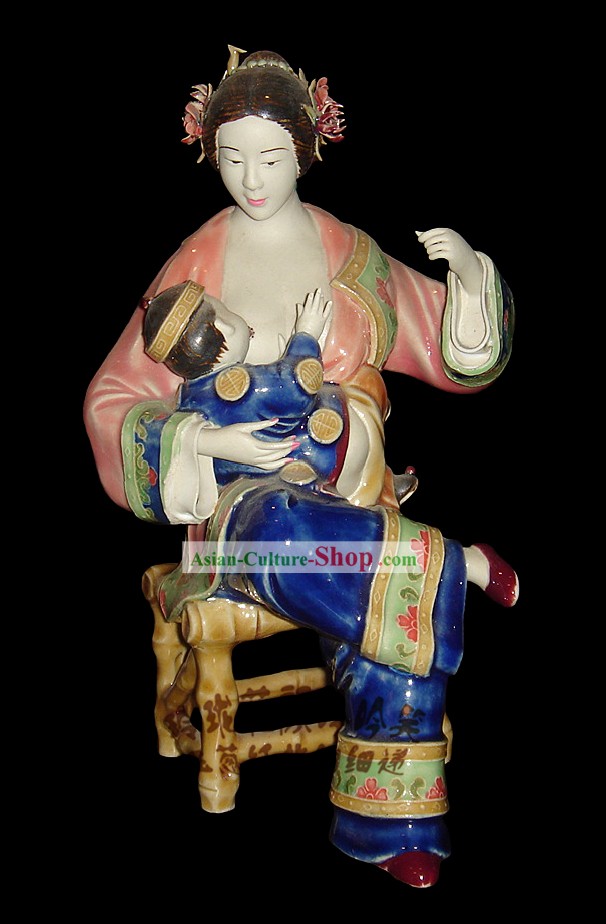 Потрясающие китайского фарфора Красочные Коллекционирование-Древняя женщина кормления Бади