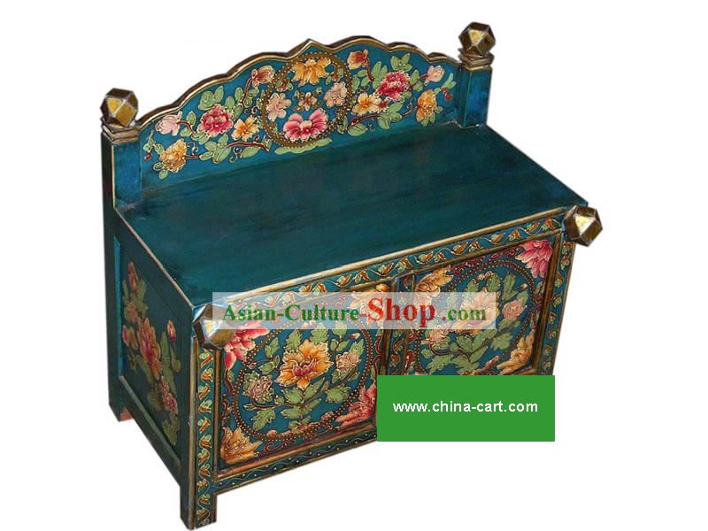 Mano Azul Chino pintado Gabinete florido
