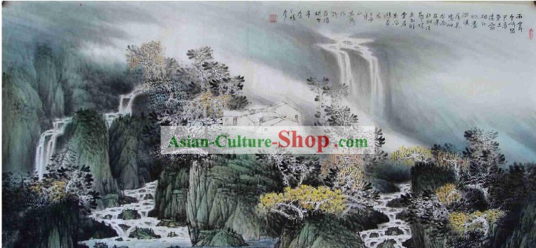 Grandes peintures traditionnelles chinoises par Mo Gaoquan-Rainy cascade