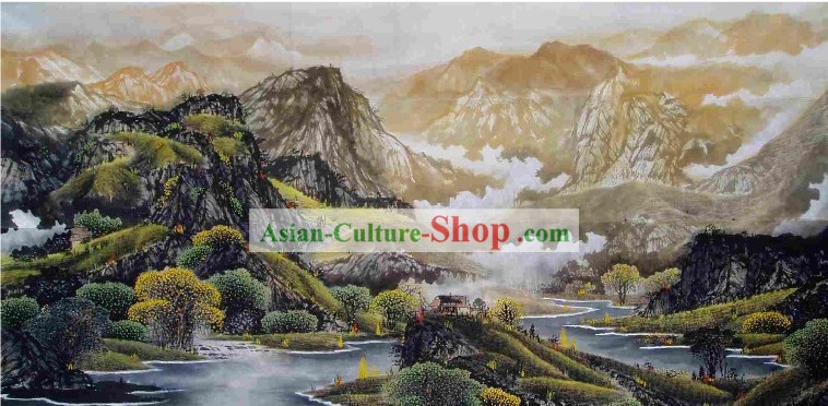 Pintura Tradicional Chinesa por grandes Shi Yiren-Mountain
