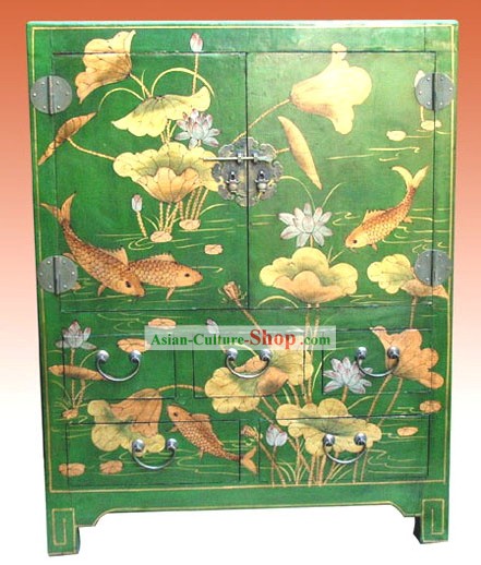 Chinês clássico Verde Lotus Carp Gabinete