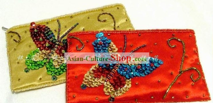 中国ハンドは、ロングブロケードの蝶の財布をメイド