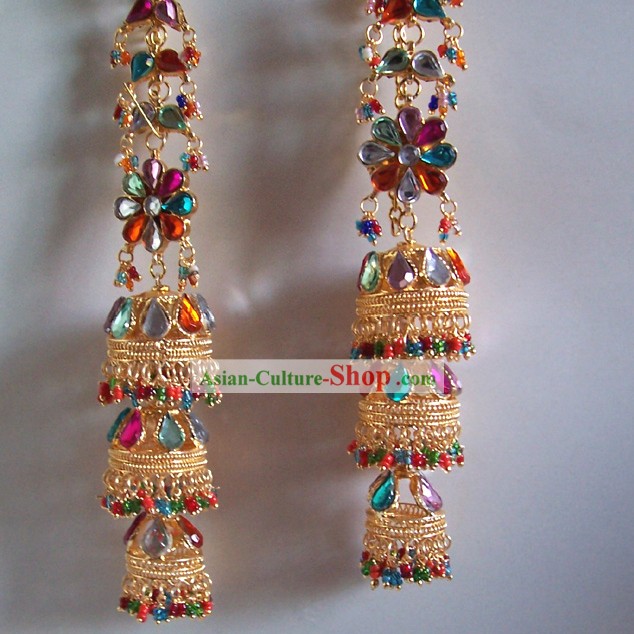 Indian Classical trois longues boucles d'oreilles Bijoux Couches