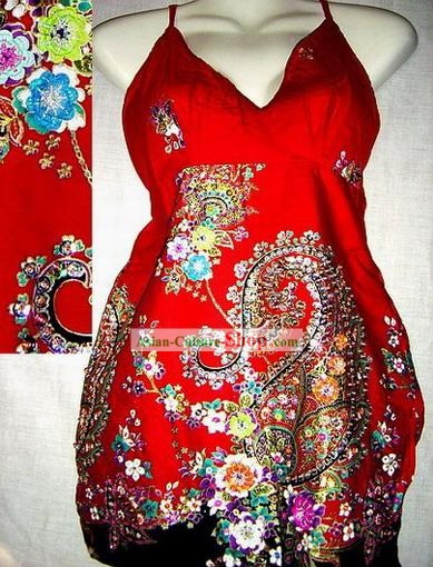 インドのスーパービューティフルラッキーレッドハンド刺繍ロングスカート