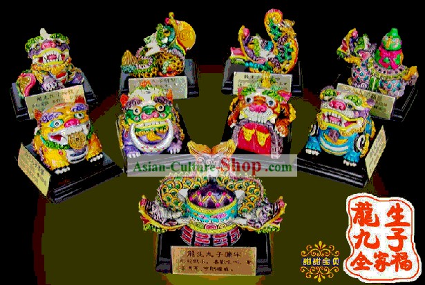 Cinese classica ceramica Cochin Statue-Nine Figli del Drago
