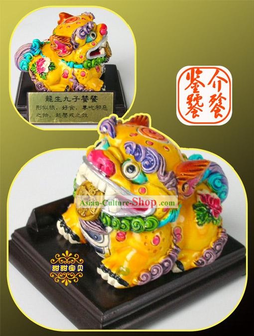 Cinese classico Ceramica Cochin Statue nove figli del Drago-Tao Tie