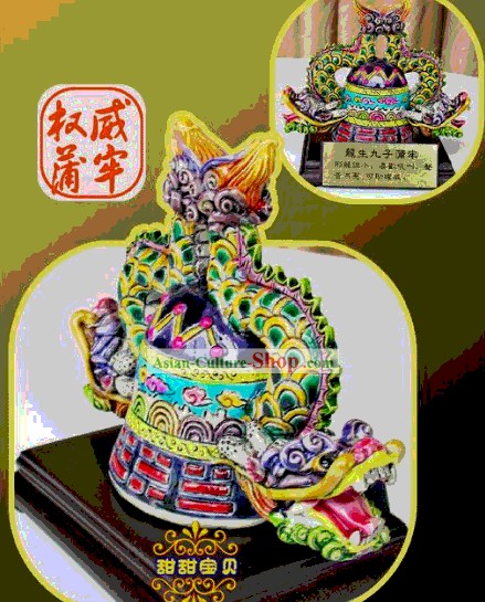 Cinese classico Ceramica Cochin Statue nove figli del Drago Wen-Chi