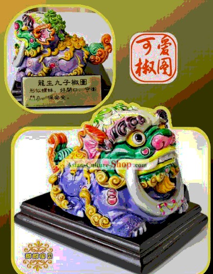 Cinese classico Ceramica Cochin Statue nove figli del Drago-Jiao Tu