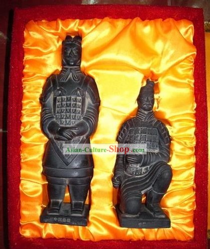 Chinese Cotto guerrieri Artwork Set Statua (due pezzi)