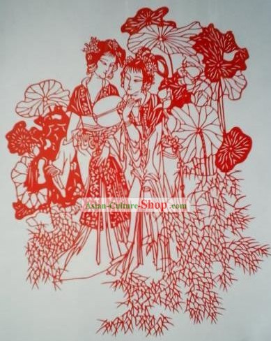 Chinese Paper Cuts Classics-Beautiful Women Antiga Além Lotus