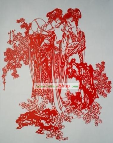 中国紙のカットファン付きクラシック - 美しい古代の女性
