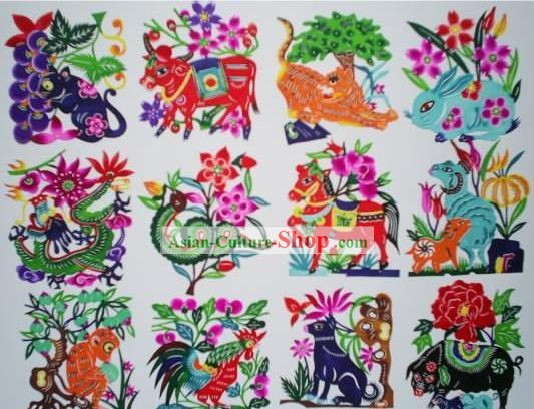 Tagli carta cinese Classics-The Animals di nascita Anno Cinese (12 pezzi set)