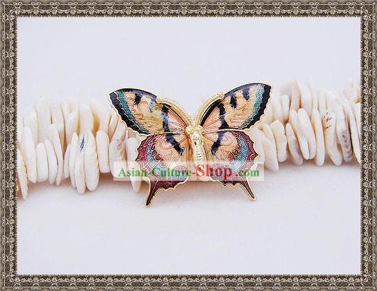 Chino antiguo estilo mandarín Broche con mariposa