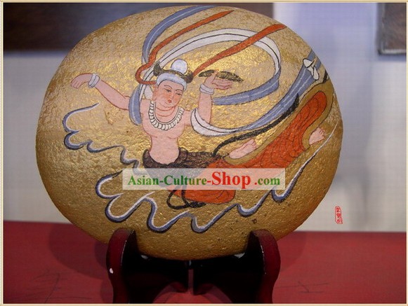 Chinois de Dunhuang main peinte Cobblestone Art Mural-volants de fées