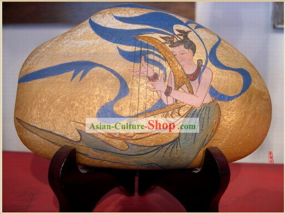 Mano cinese Dunhuang dipinto murale Cobblestone Art-Playing Arpa