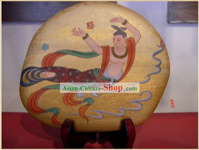 Mano cinese dipinta Cobblestone Dunhuang Mural Art-Chang E
