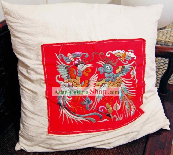 Cinese Lucky Red Phoenix Coppia cuscino di seta