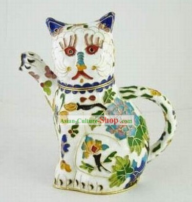 Chinois traditionnel chat Closionne argent Kettle-Attirer Blanc