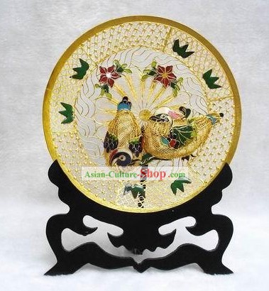 Cinese classico Cloisonne Mandarin Ducks Plate-regalo For Lovers