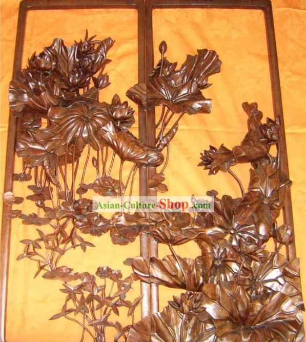 Mão Palace Chinese Carved parede de madeira Hanging-Lotus