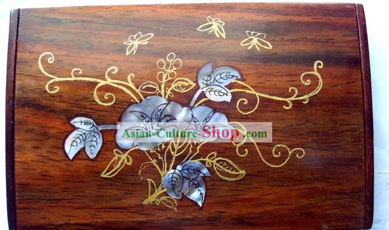 Chinesische Hand Carved Natürliche Rose Wood Cardcase-Morning Glory
