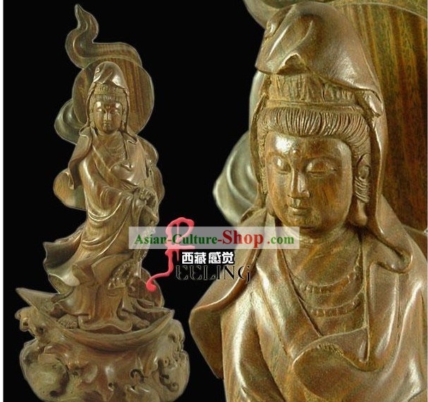Mão tibetano Carved Sandal Escultura-Kwan-yin