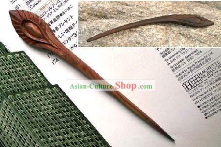 Hand Carved Chinese Traditional Walnut Hair Pin (Haarnadel)-Peacock