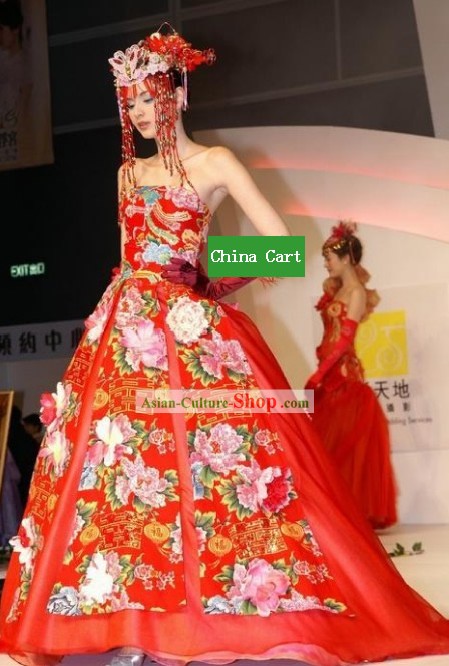 Suprema Stunning cinesi hanno fatto per ordine di Lucky Red Dress Wedding Lungo