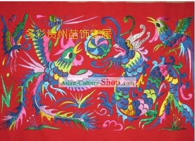 Chinoise Miao de la soie à la main Discussion Broderie d'Art-Dragon et Phoenix Amour