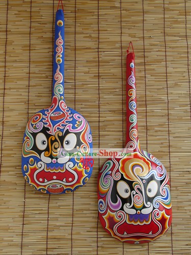 Chinesische Hand Painted Du Huo Ma Shao Hanging Mask Pair