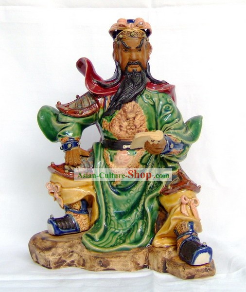 Shiwan Pottery Handwerk Masterpiecs chinesischen Guan Gong Lesen bei Nacht Statue