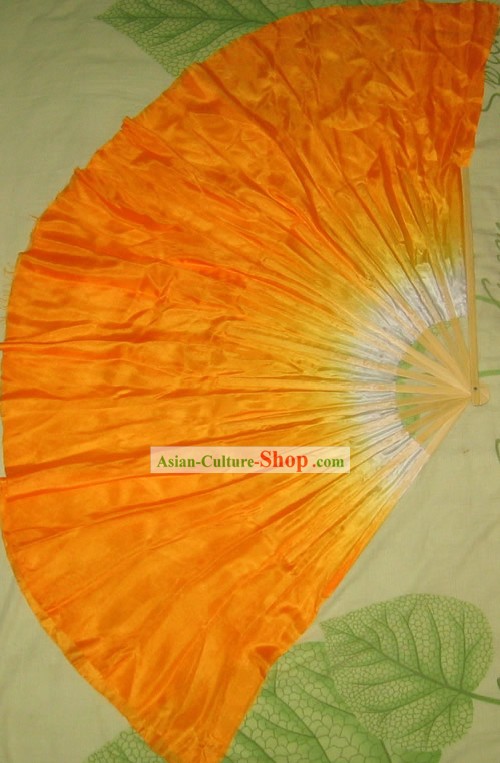 Suprême de bambou poignée chinoise Fan de danse traditionnels en soie (orange)