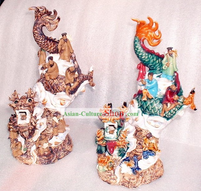 Céramique chinoise classique Shiwan Statue-huit fées Traversée dragon Dragon