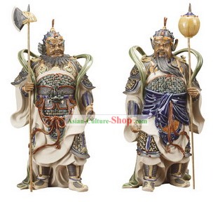 Chinese Classical Shiwan Statuen-Door Gott Pair (2 Statuen Set)