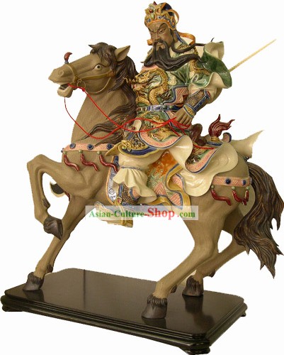 Cinese classico Shiwan statua-Guan Gong groppa a un cavallo