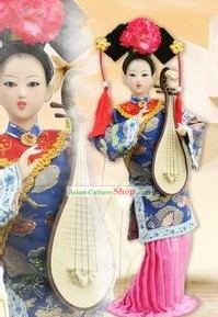 手作り北京シルクの置物人形 - 古代ミュージシャン