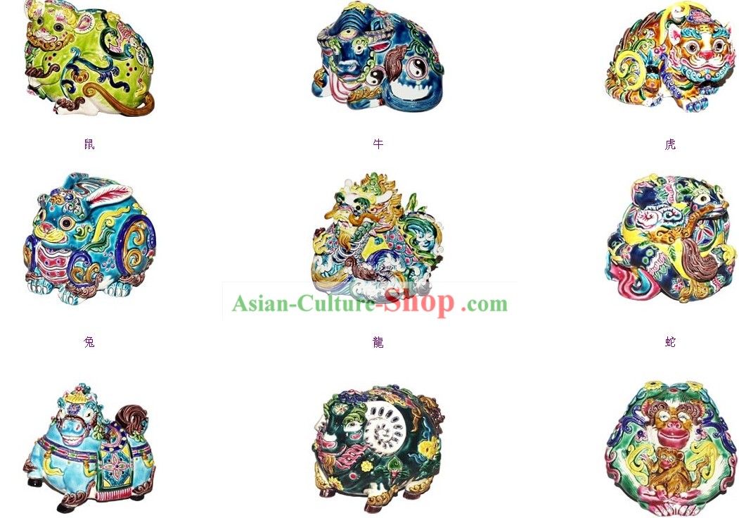 Chinois classique Cochin Céramique Statues Zodiac 12 Pièces Ensembles 2