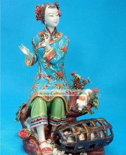 Cinese classico Shiwan Statua - Giocare Lady