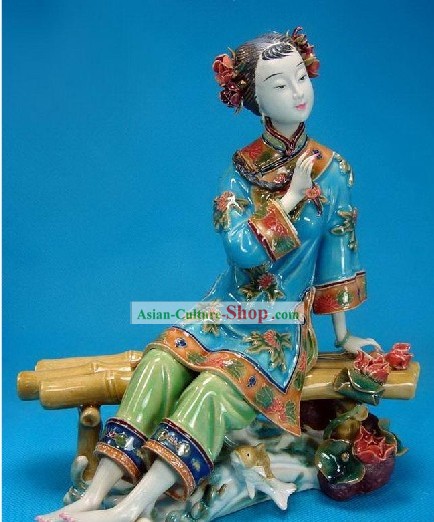 Statue chinoise classique Shiwan - Lady antique Outre l'Eau