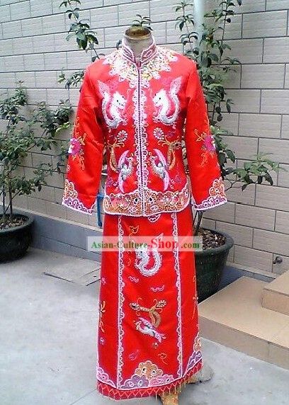 Cinese tradizionale Lucky Red Phoenix e Set Wedding Dress Drago completa