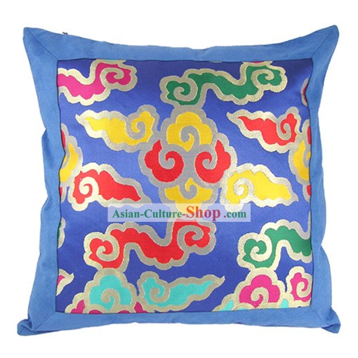 Chinese Traditional Handmade Seven Colors Lucky Cloud Cushion Cover (blue)