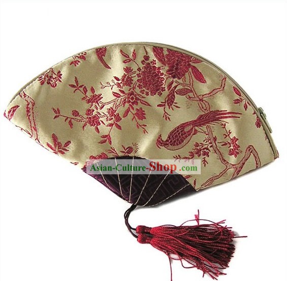 中国の伝統手作りの鳥と花のファンの形状宴会ハンドバッグ