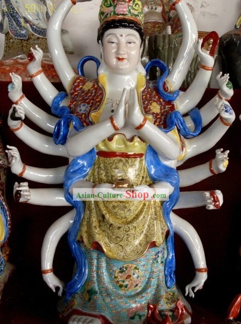 Cinese classica mano di Buddha Ceramica Statue