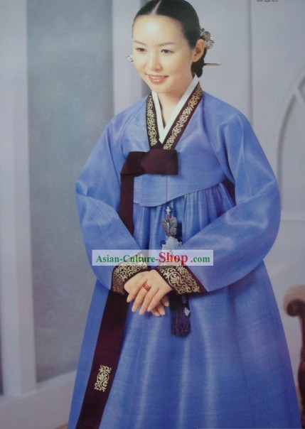 Korean Classic 100 Percent Handmade Korean Hanbok for Woman (deep blue)