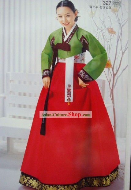 Korean Classic 100 Percent Handmade Korean Hanbok for Woman (green)