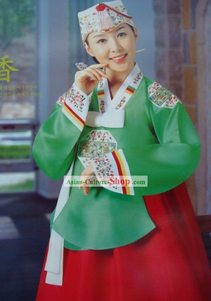 Coréenne classique Hanbok 100% fait main et brodé pour la femme (vert)
